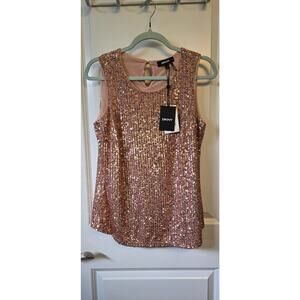 NWT Woman's S Sequined Sleeveless Top Dressy Pink Y2K Festival Glam Fairy